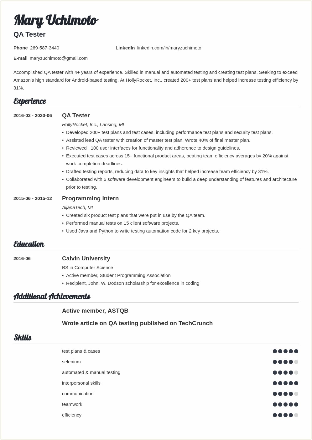 Resume Good Way To Describe Testing