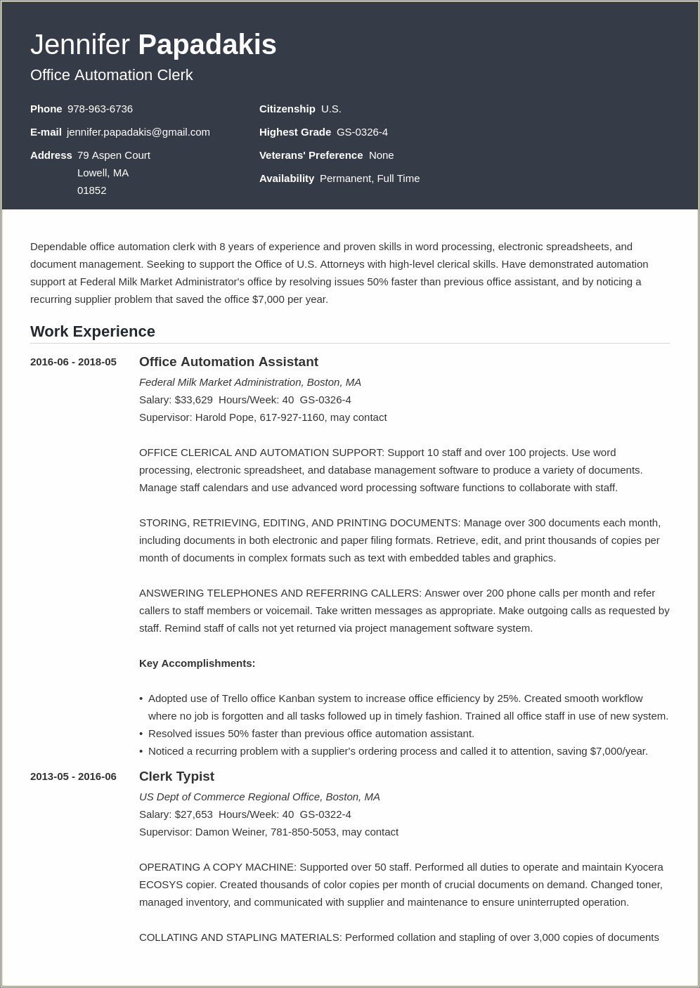 Resume Government Example California And Federal