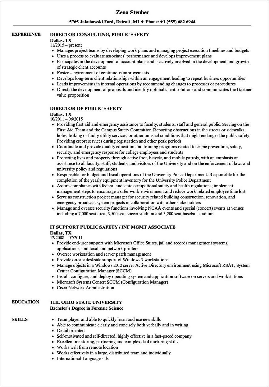 Resume H Public Service Examples Public Safety