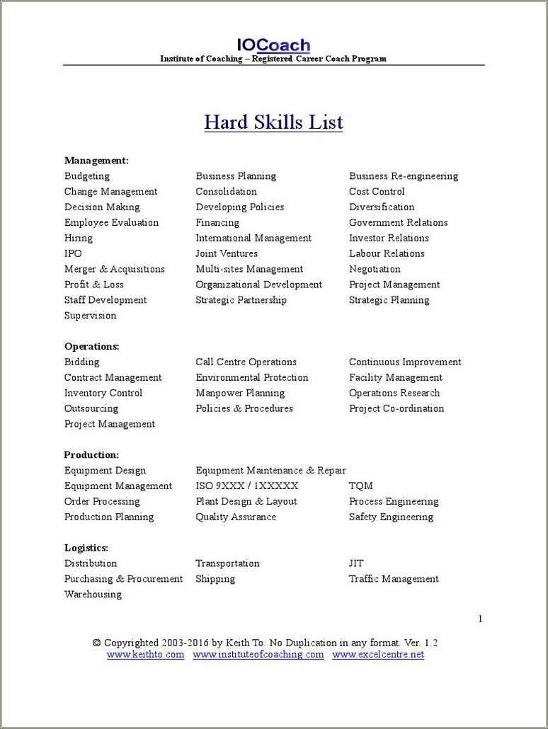 Resume Hard Skills And Abilities Examples