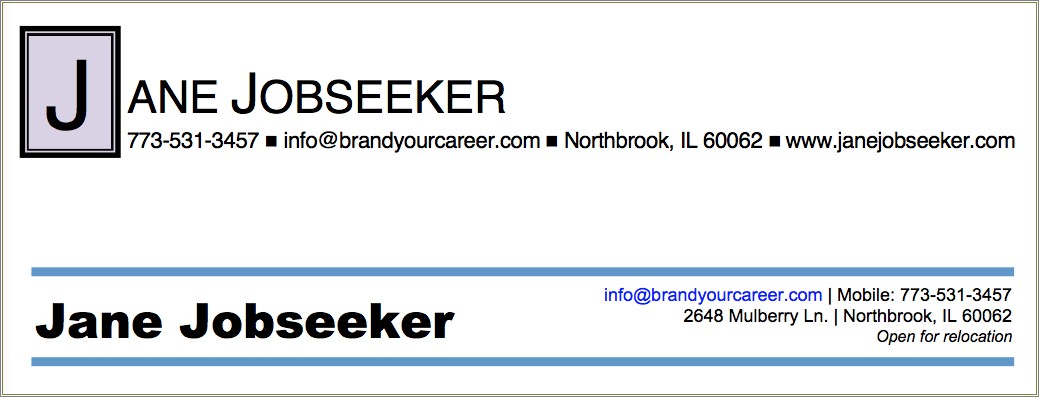 Resume Header In One Line Example