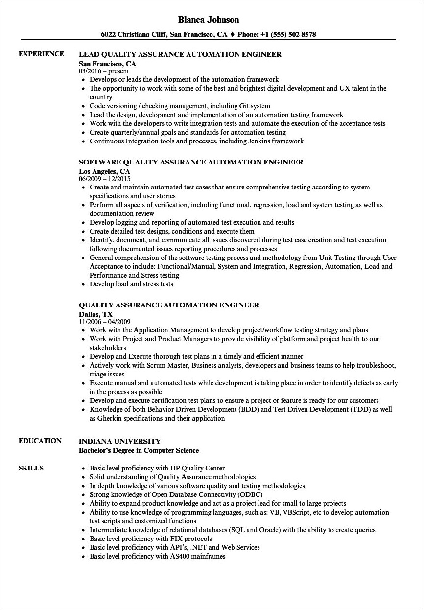 Resume Headline Examples For Automation Engineer