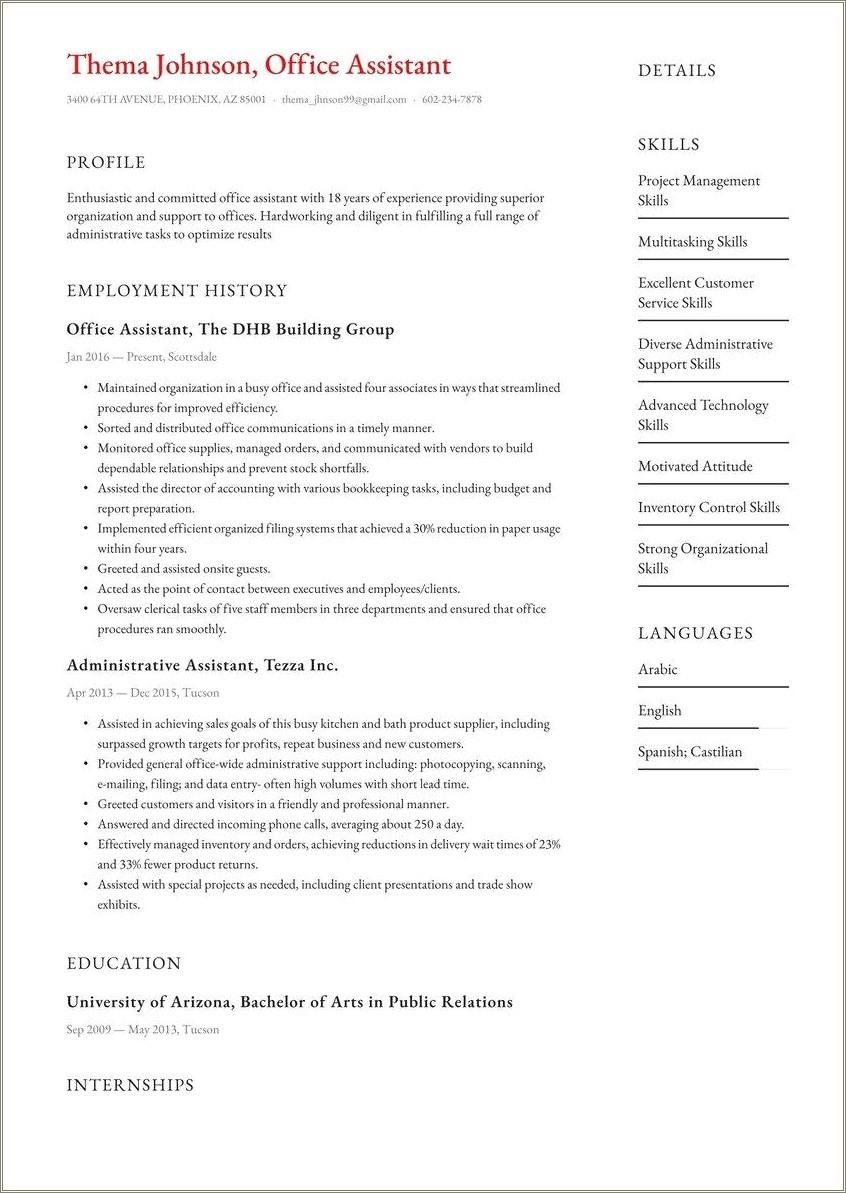 Resume Headline Examples For Office Assistant