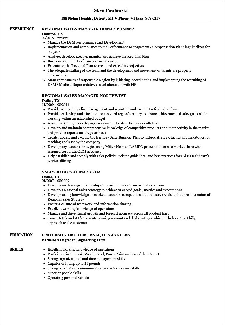 Resume Headline Examples For Regional Sales Manager