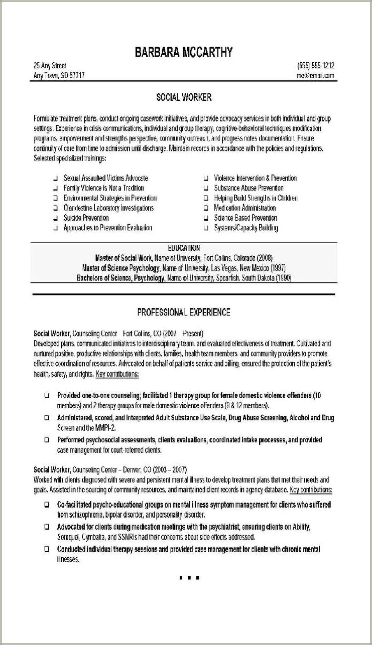 Resume Highlights For Social Work Coordination