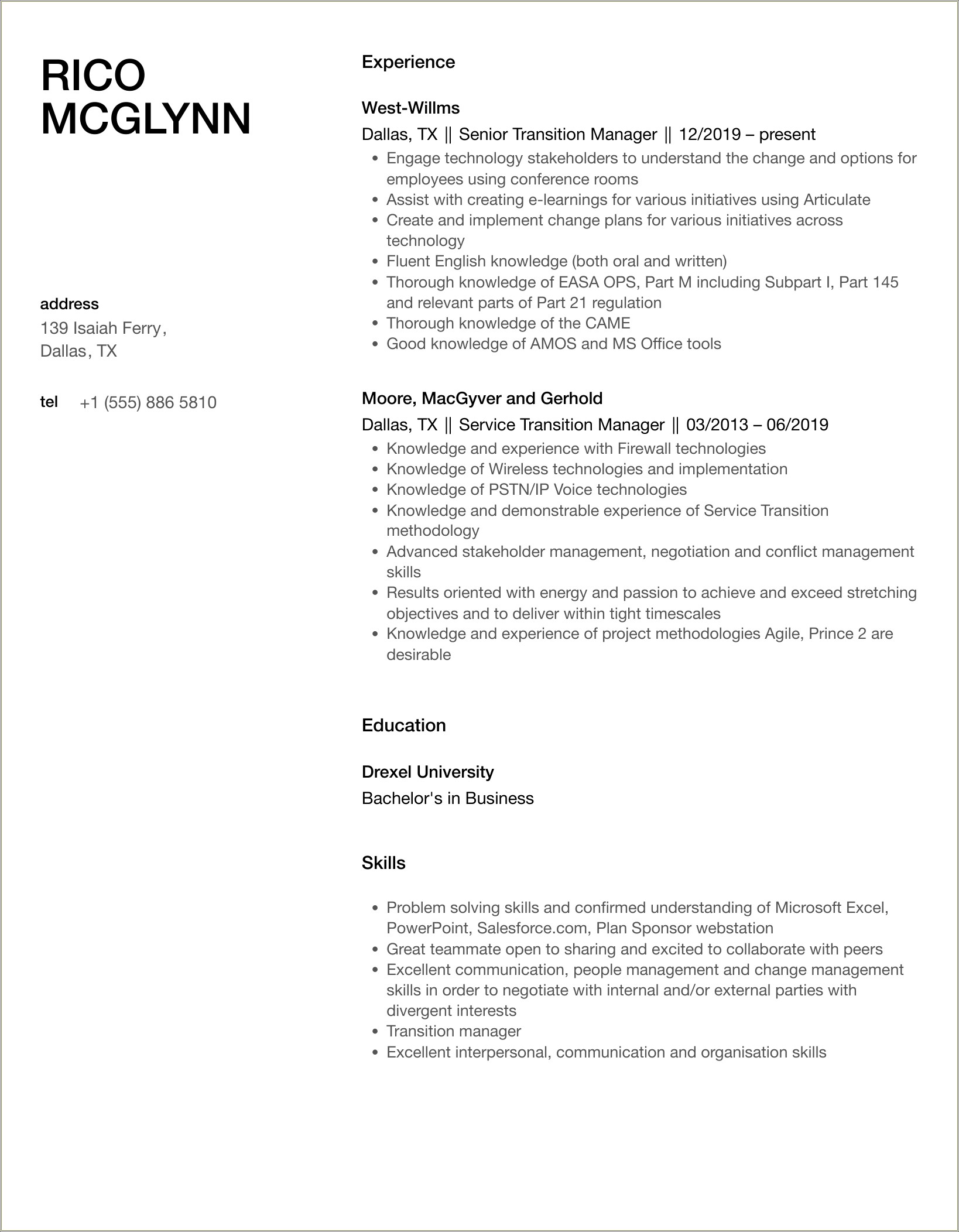 Resume Individual Contributor To Manager Transition