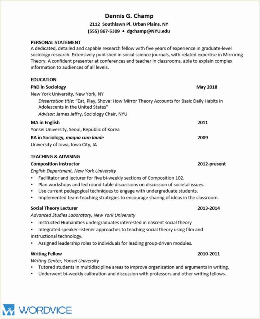 Resume Industry Work No Experience Research Academia
