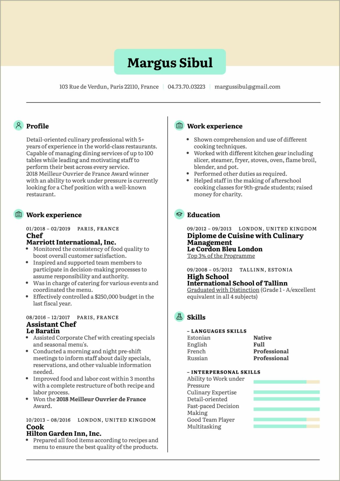 Resume Info Under Skills & Abilities Under Management