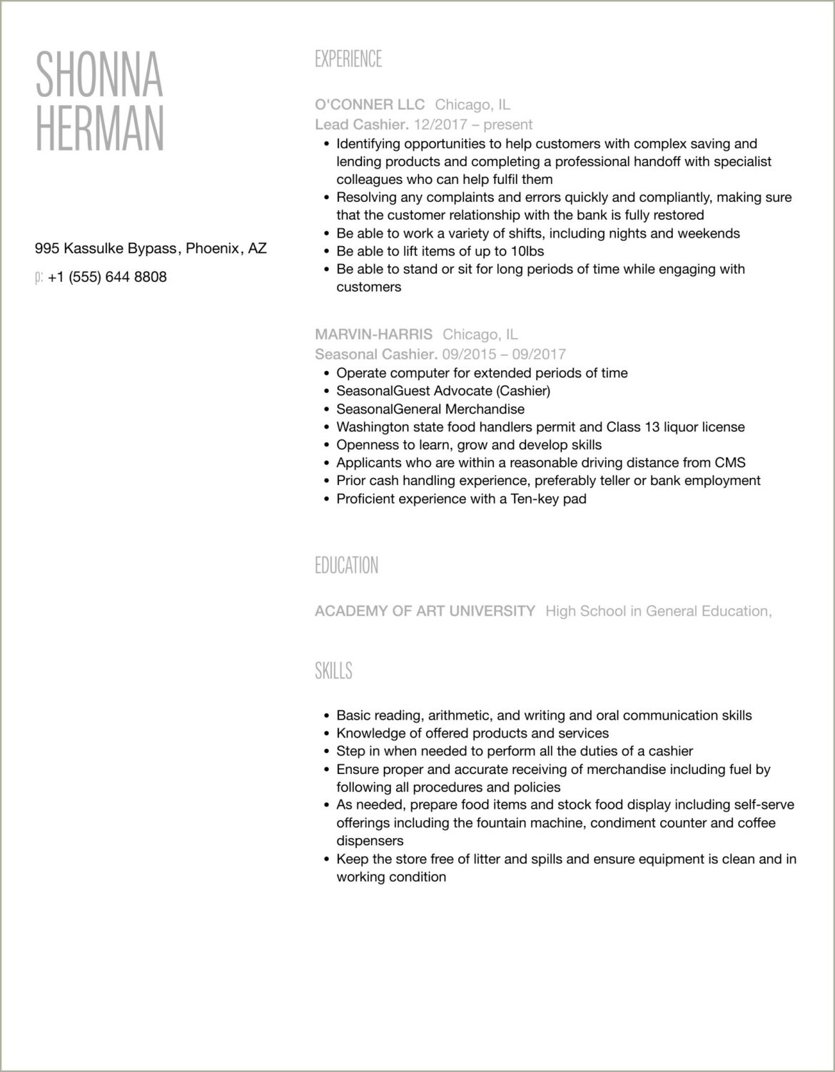 Resume Job Description Count Register End Of Day