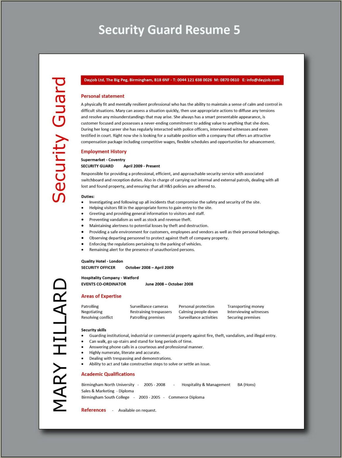 Resume Job Description Examples Event Security