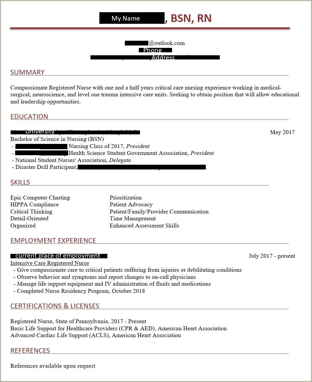 Resume Job Description For Icu Nurse