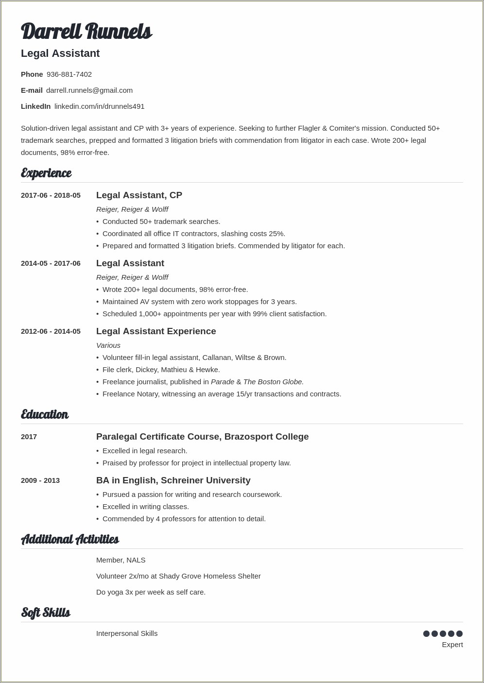 Resume Job Description For Legal Assistant