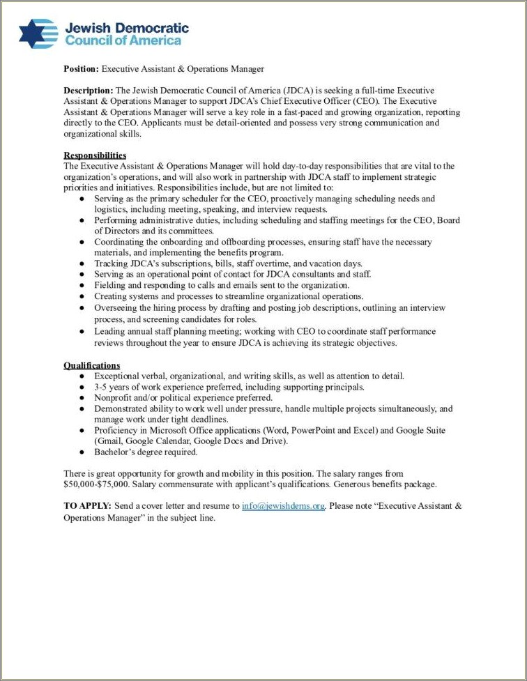 Resume Job Description For Operations Of Nonprofit