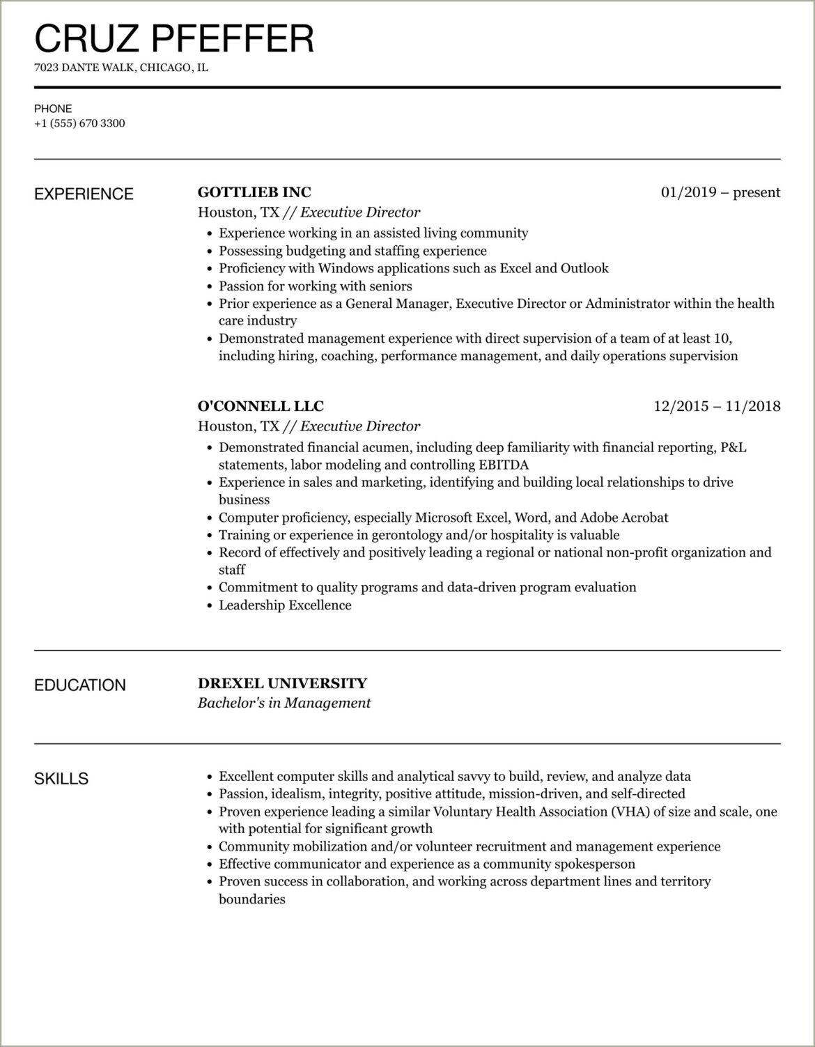 Resume Job Description For President Of Nonprofit