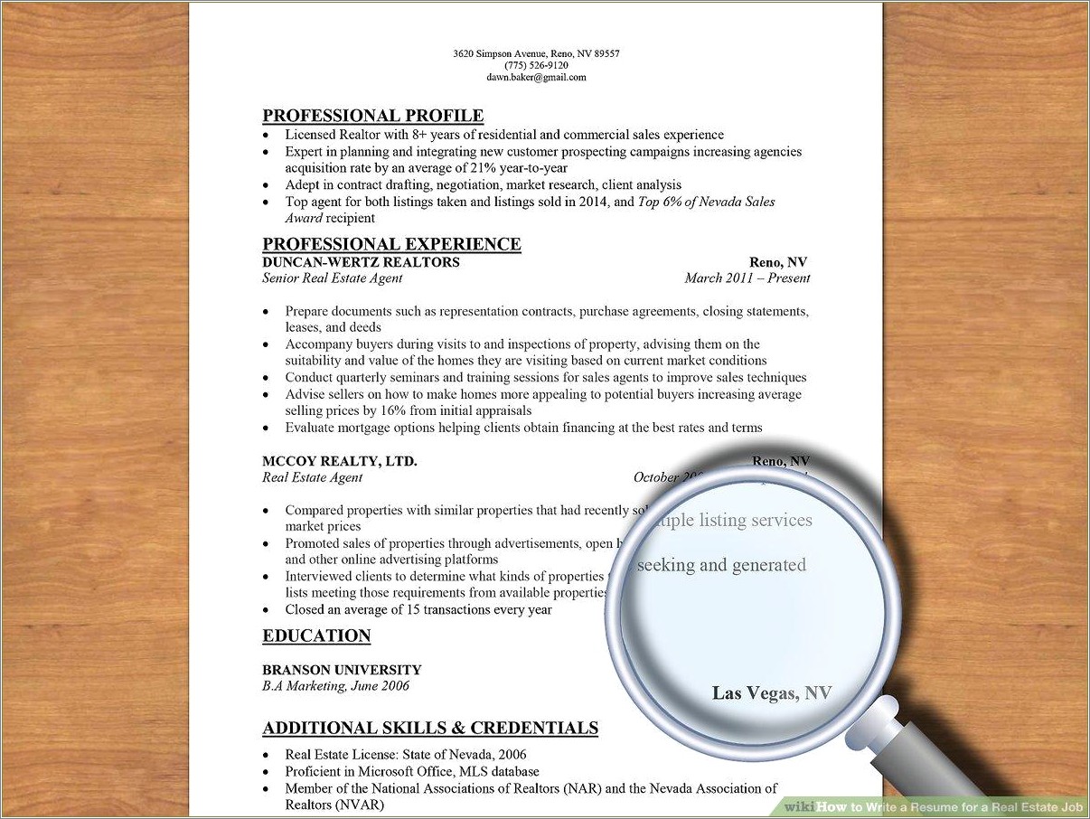 Resume Job Description For Real Estate Agent