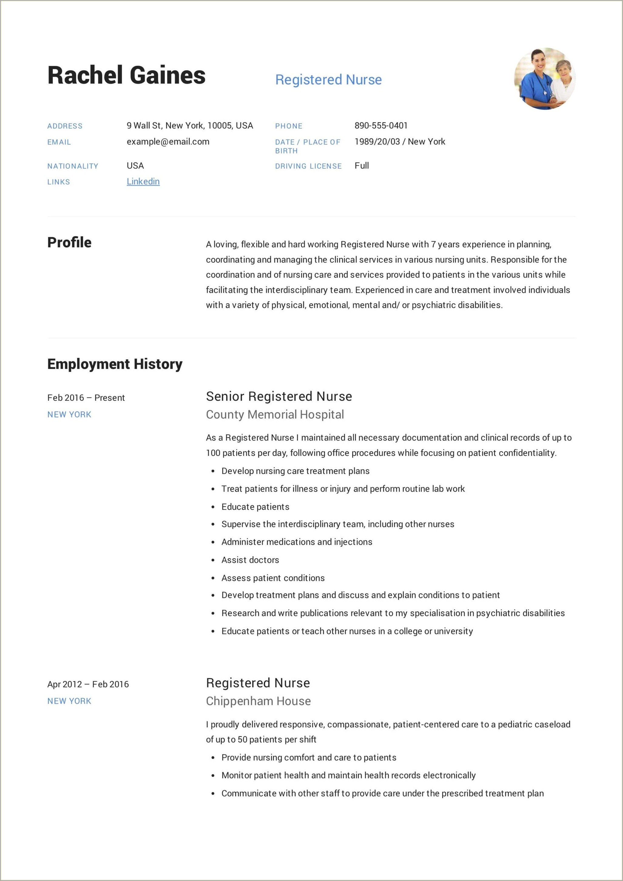 Resume Job Description For School Nurse