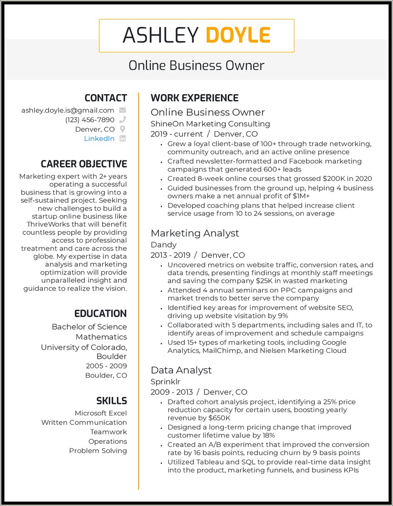 Resume Job Description For Small Business Owner
