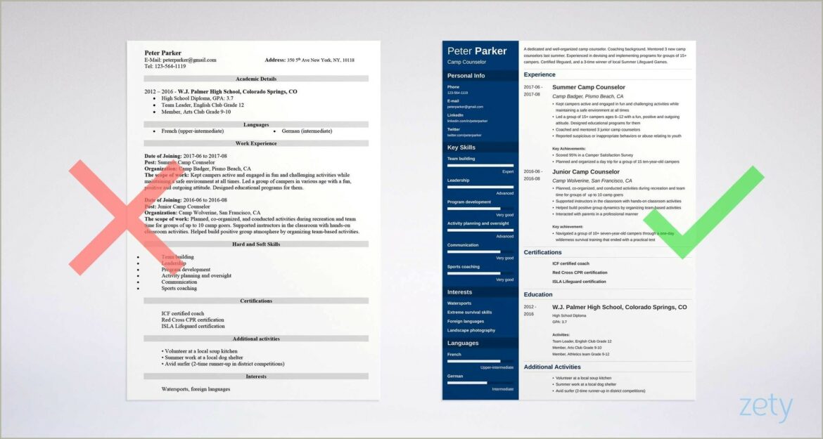 Resume Job Discription For Camp Counselor