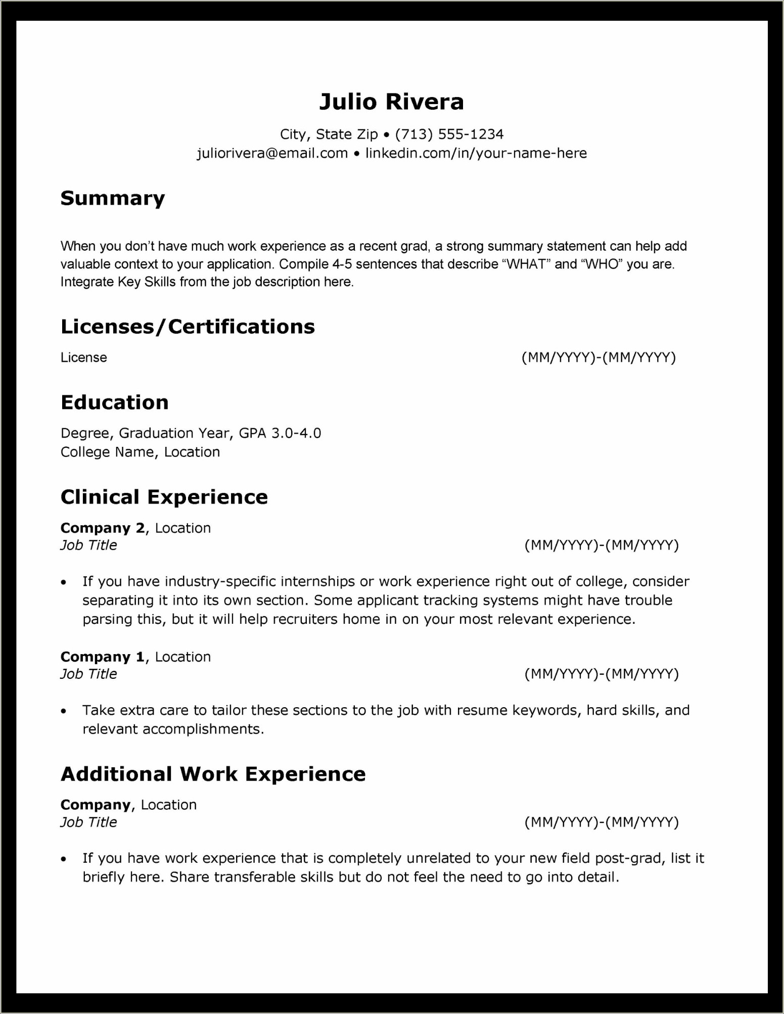 Resume Job Title For Fresh Graduate