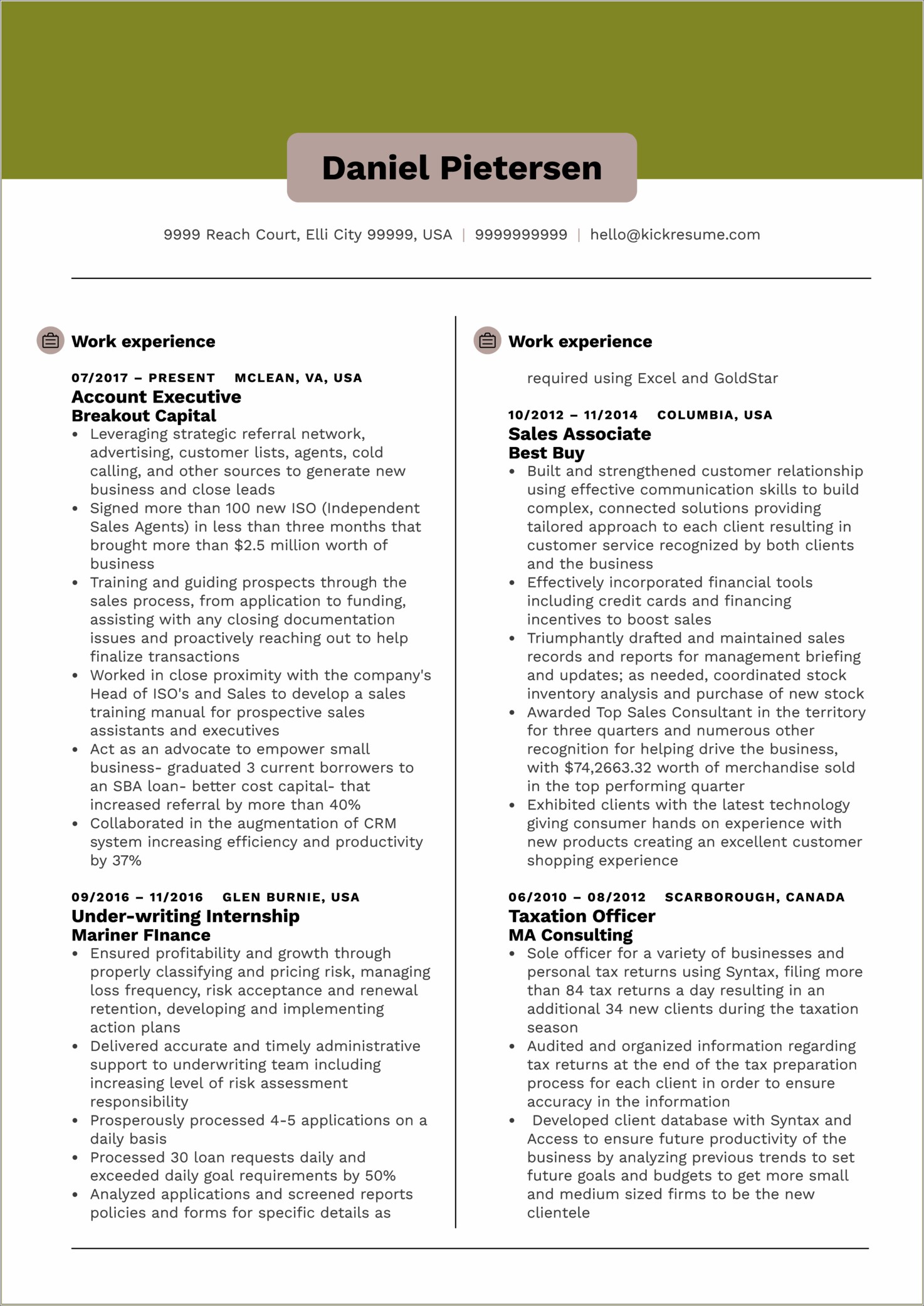 Resume Junior Account Executive Canada Template