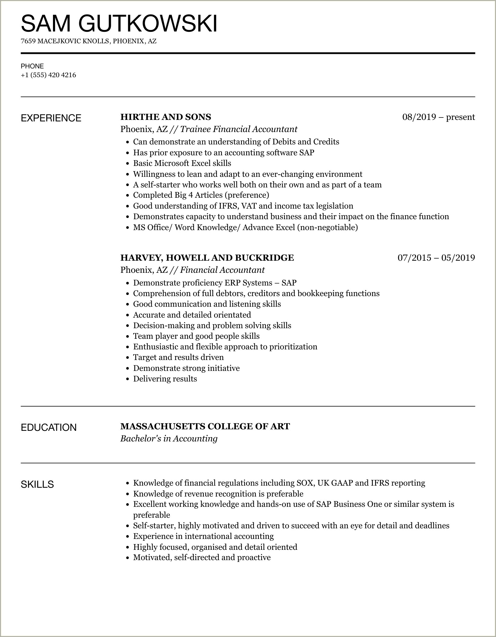 Resume Key Skills Finance And Accounting