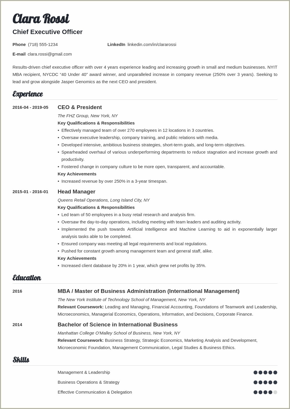 Resume Language For Ceo Job Search