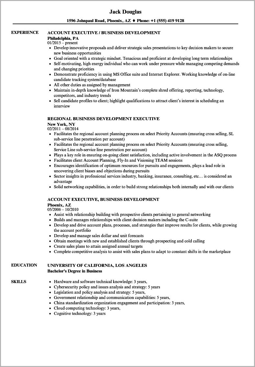 Resume Liaison Between Business Development And Executive Management