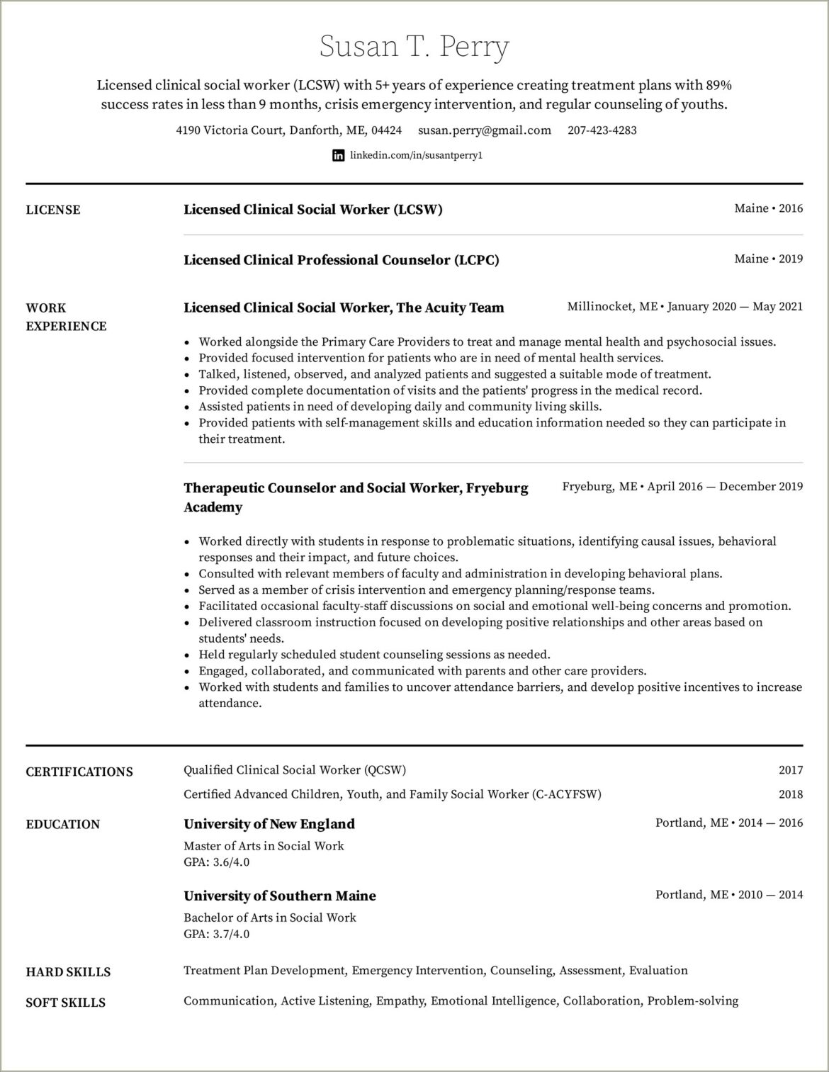 Resume Licensed Social Worker And Chemical Dependency Counselor