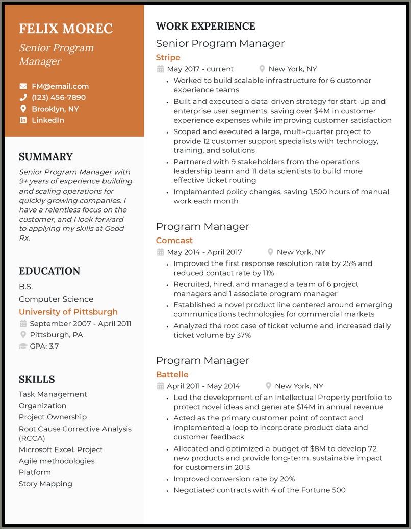 Resume Line For Strong Project Management Skills