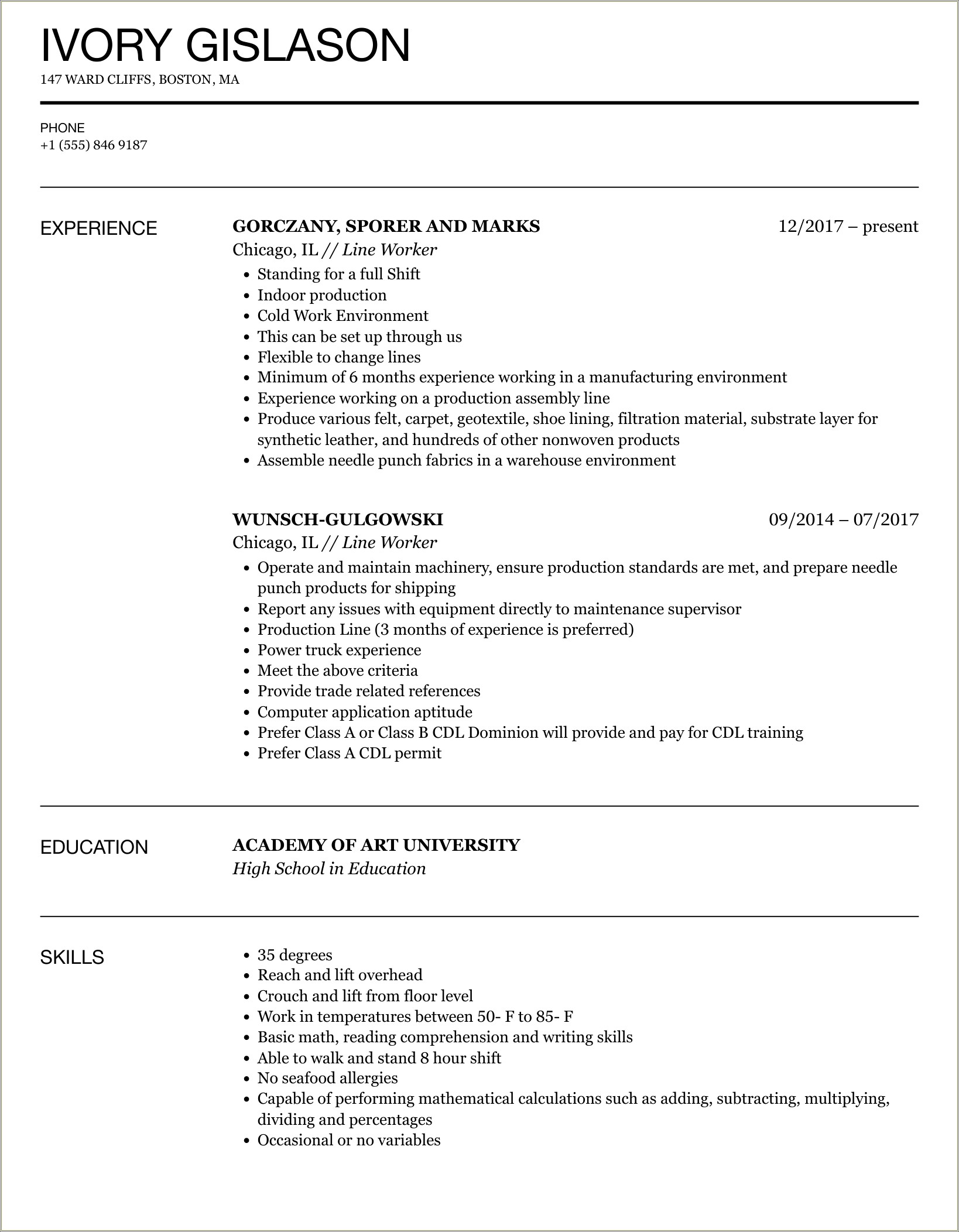 Resume Line For Working Long Hours