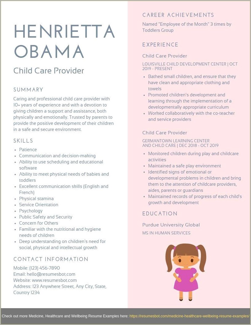 Resume Line In Child Care Jobs