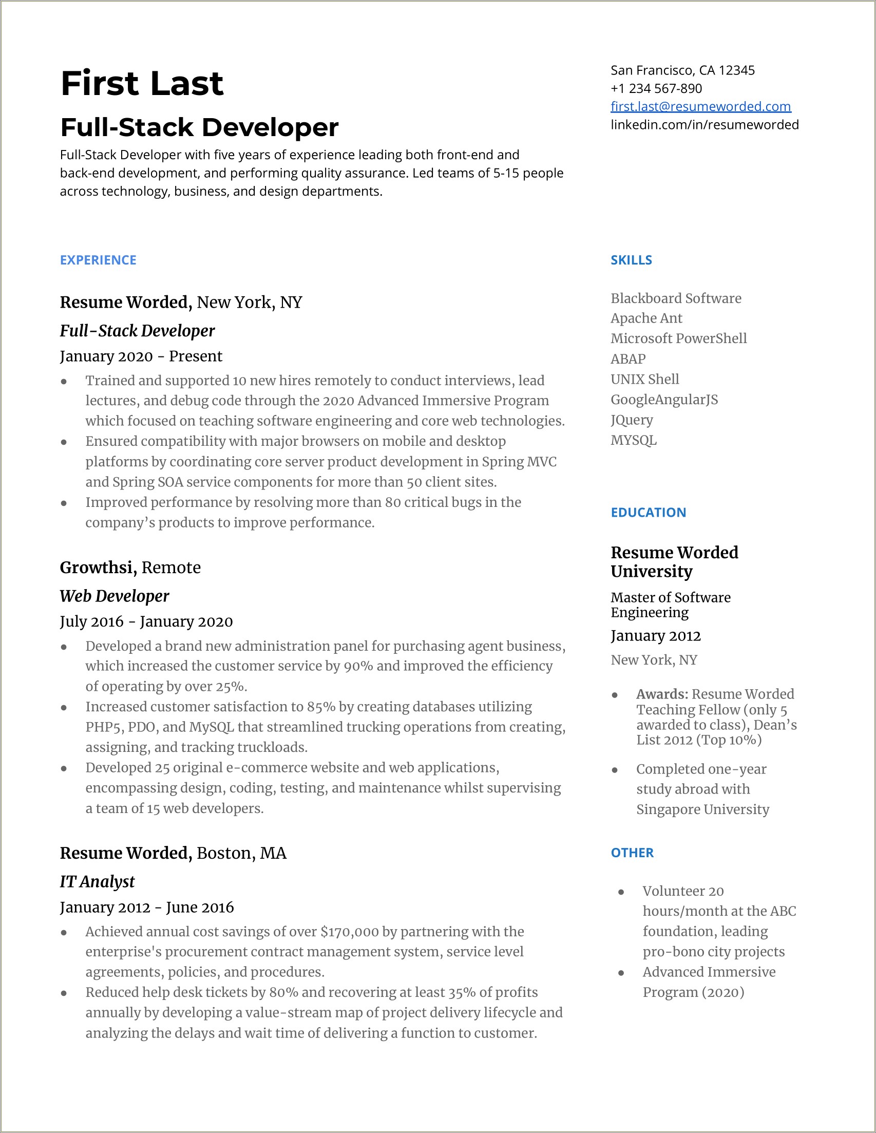 Resume Listing Mac Terminal Skills Windows Powershell