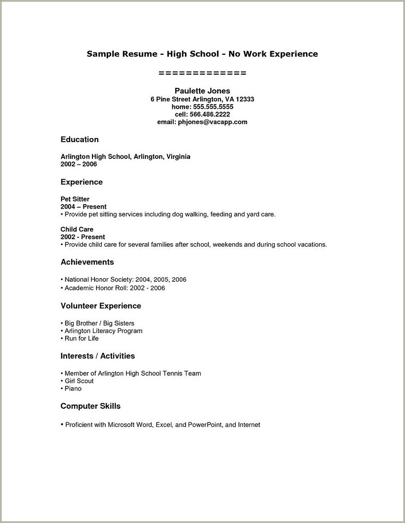 Resume Needed For High School Teen