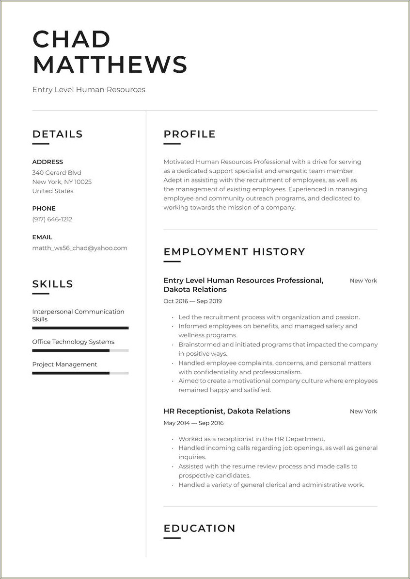 Resume Objective Example Entry Level