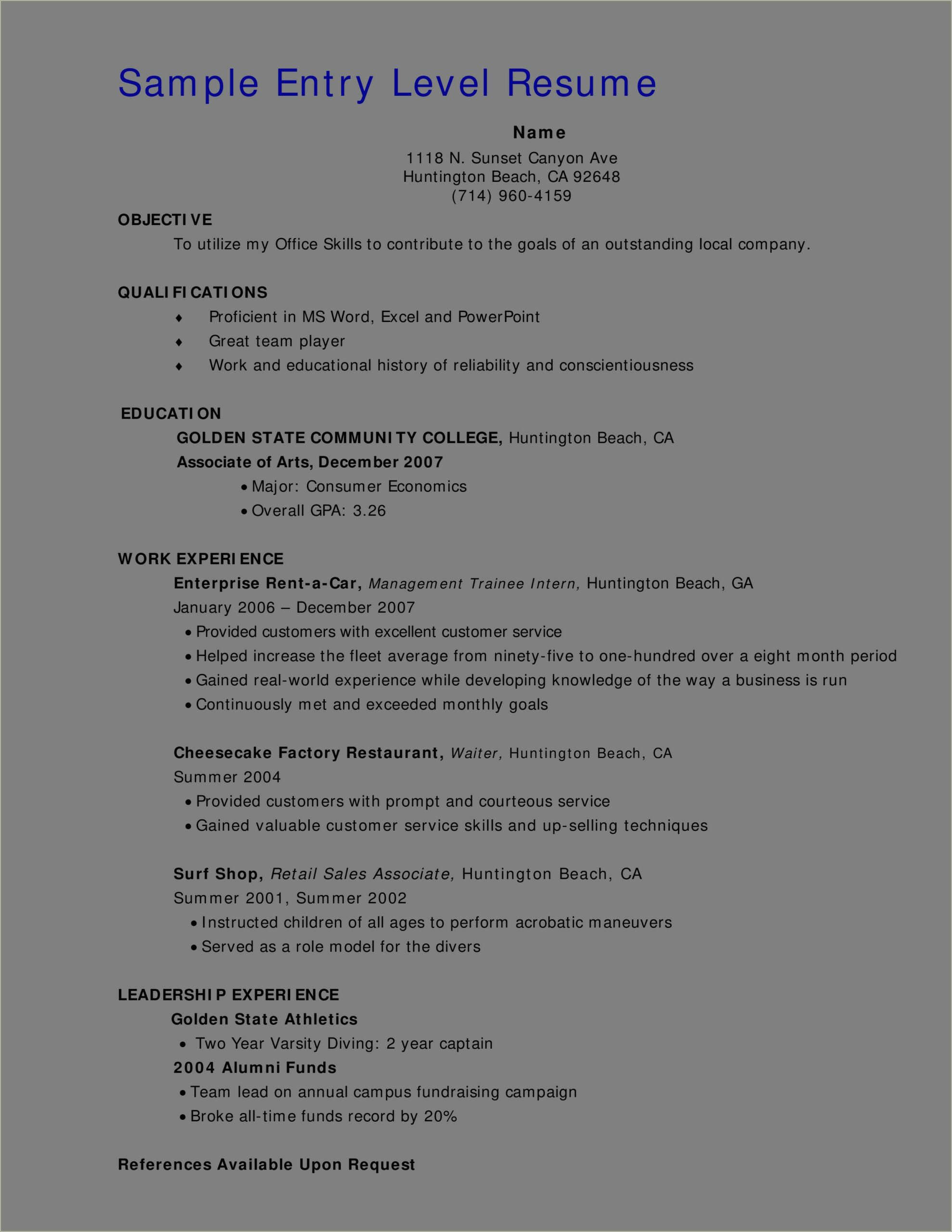 Resume Objective Examples Entry Level Retail