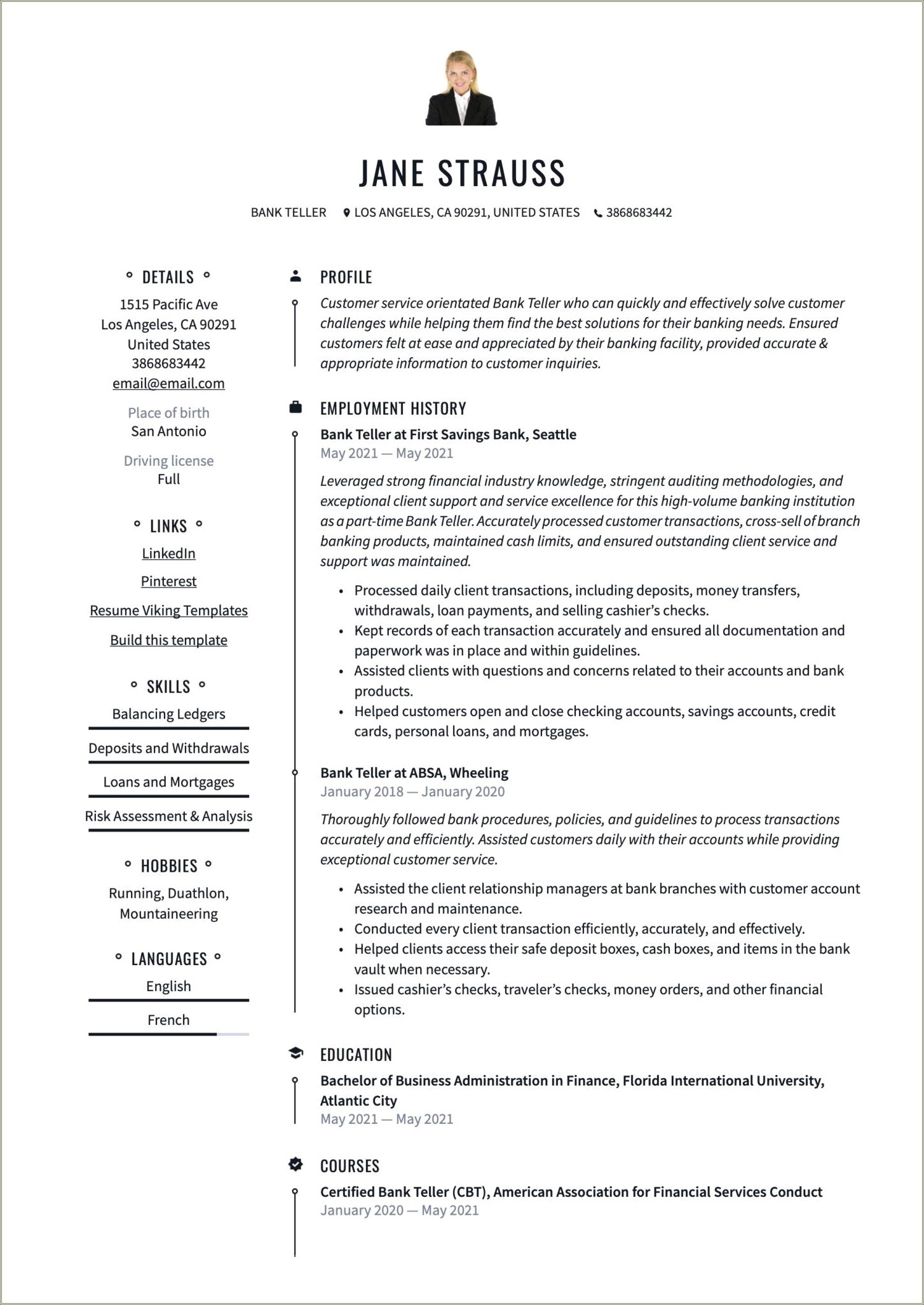 Resume Objective Examples For A Bank Teller
