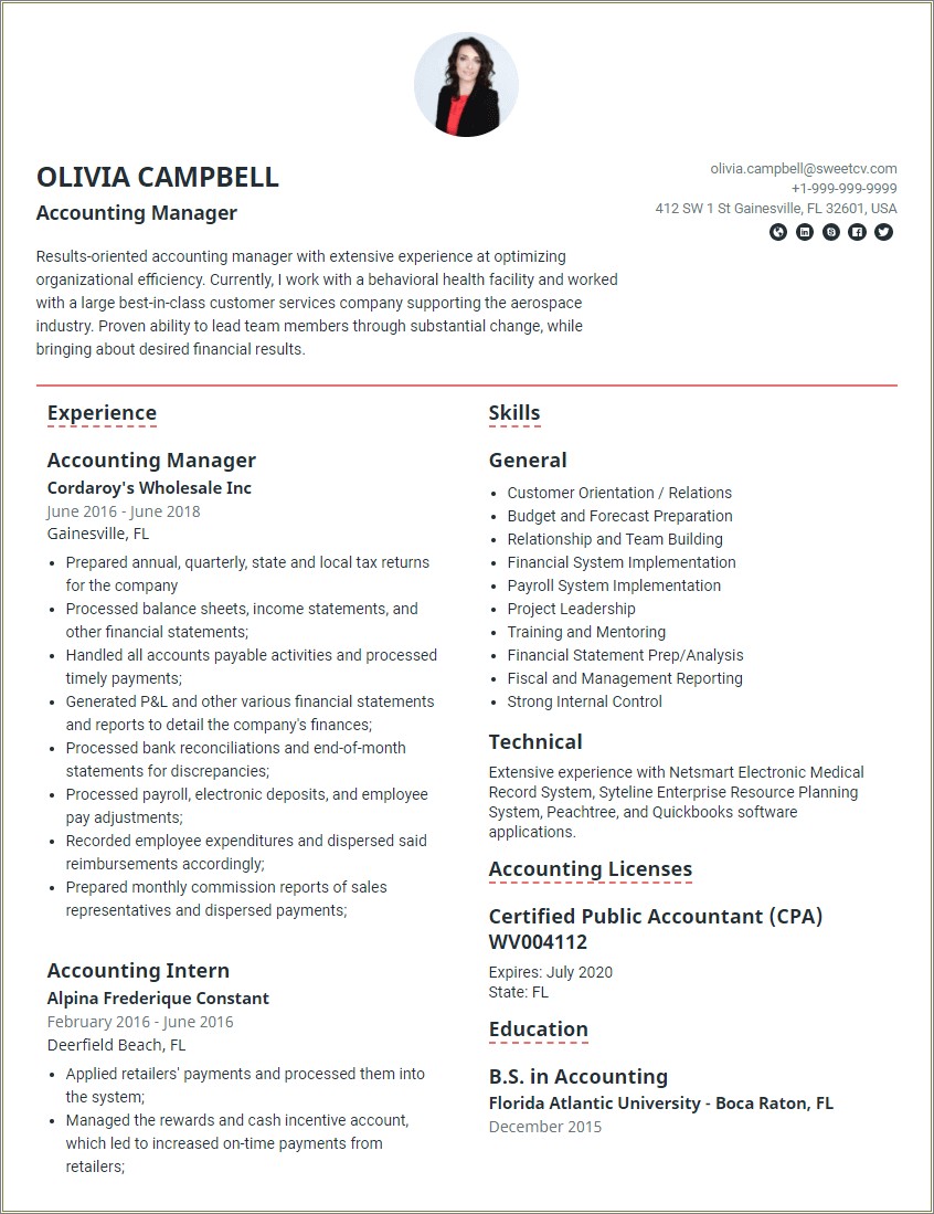 Resume Objective Examples For Accounting Internship
