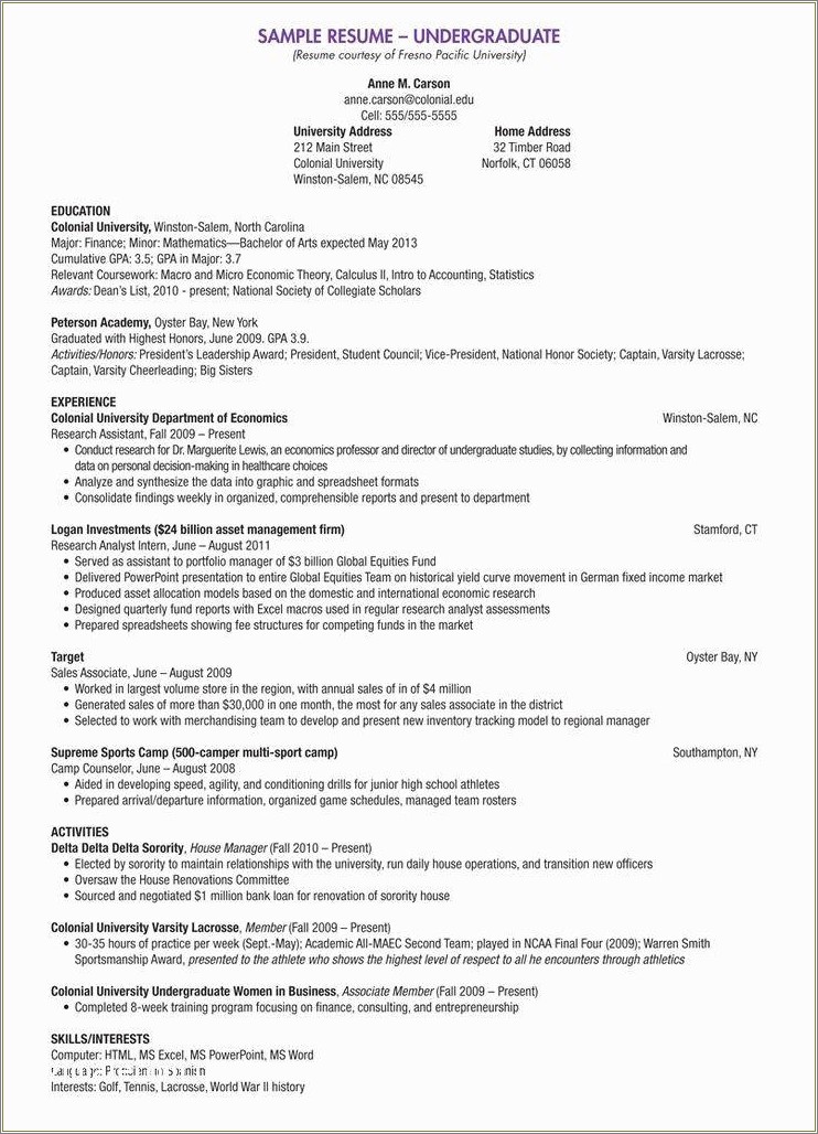 Resume Objective Examples For Accounting Internships