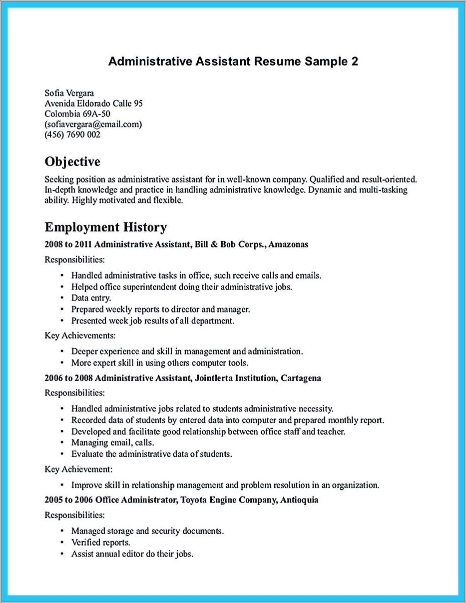 Resume Objective Examples For Administrative Positions