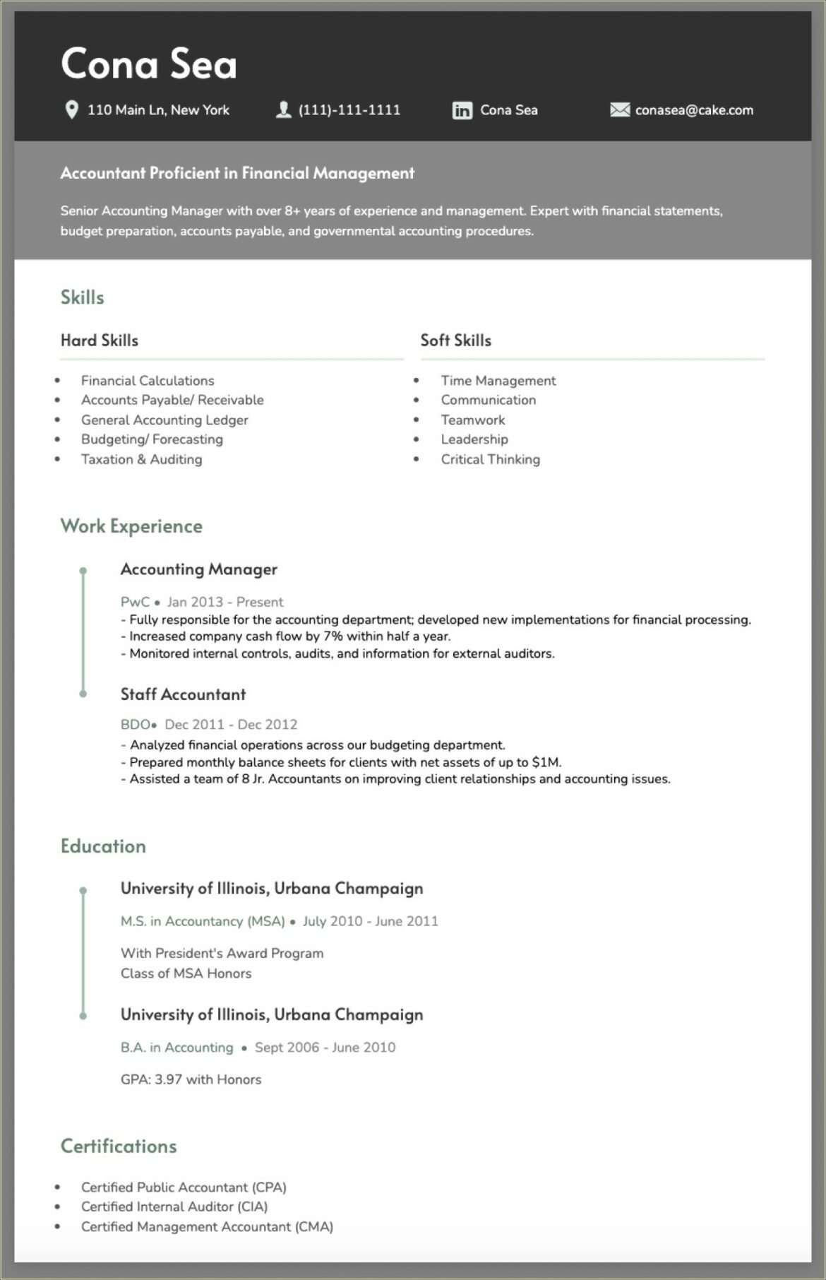 Resume Objective Examples For An Accounting