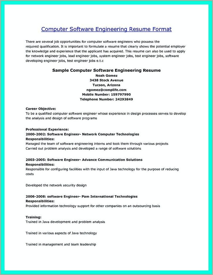 Resume Objective Examples For Computer Engineering