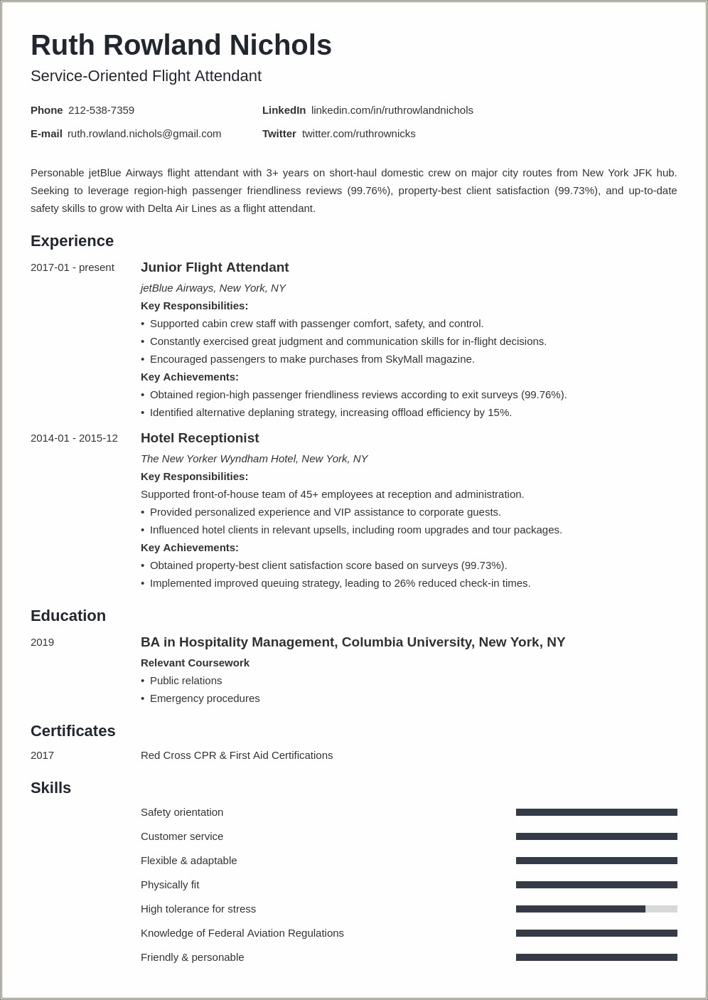 Resume Objective Examples For Flight Attendant