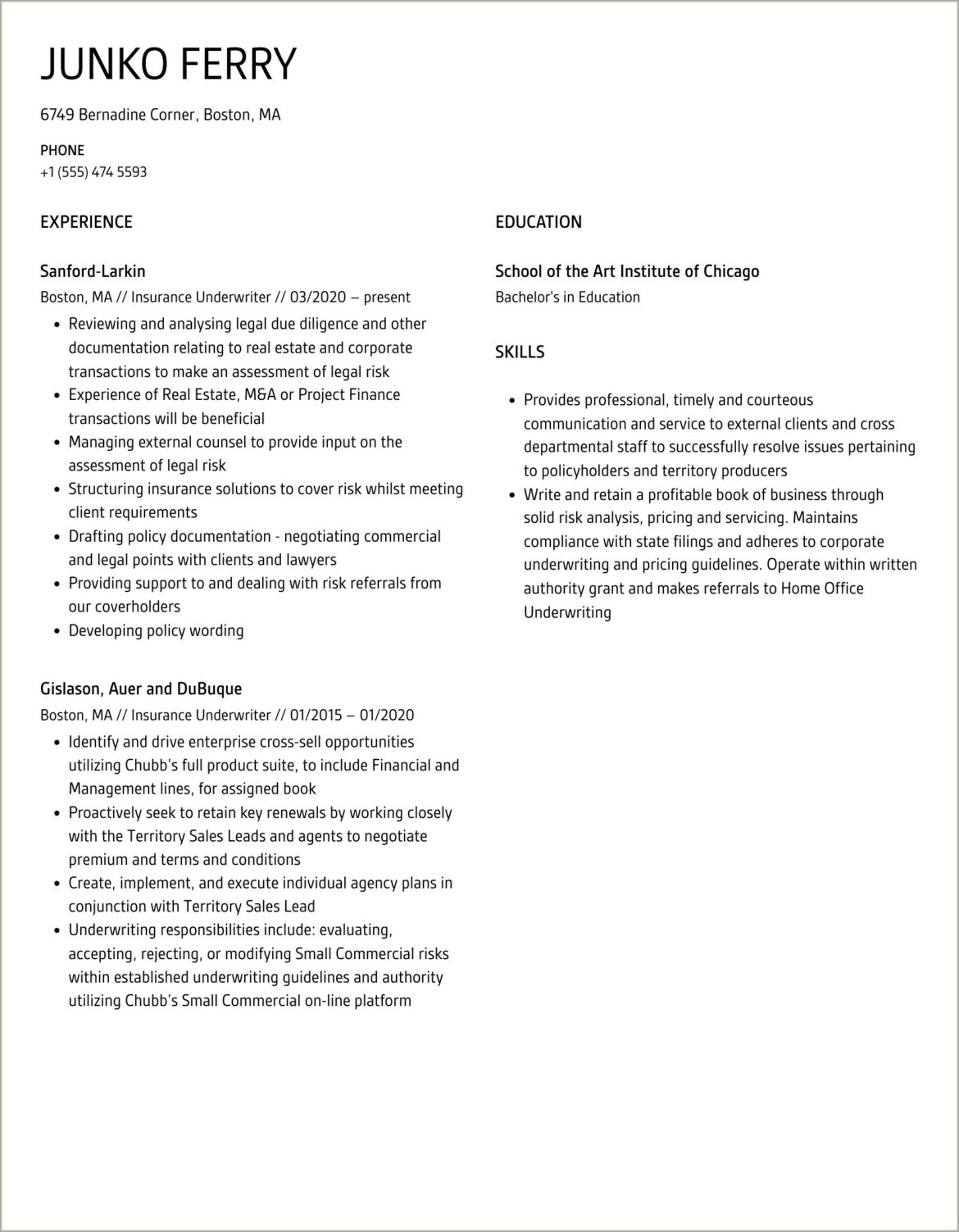 Resume Objective Examples For Insurance Underwriter