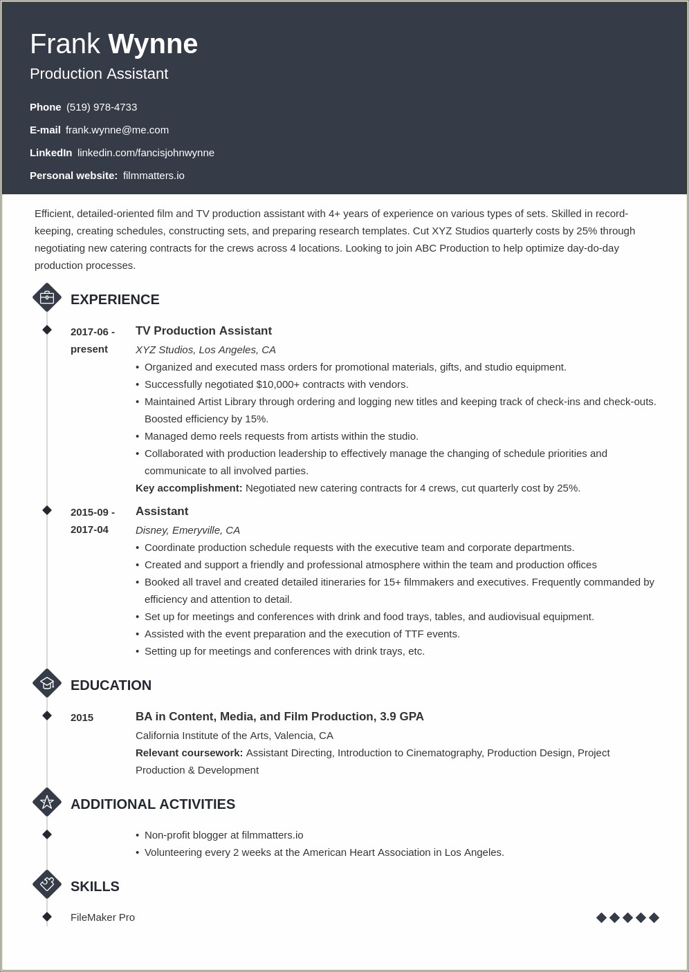 Resume Objective Examples For Production Assistant