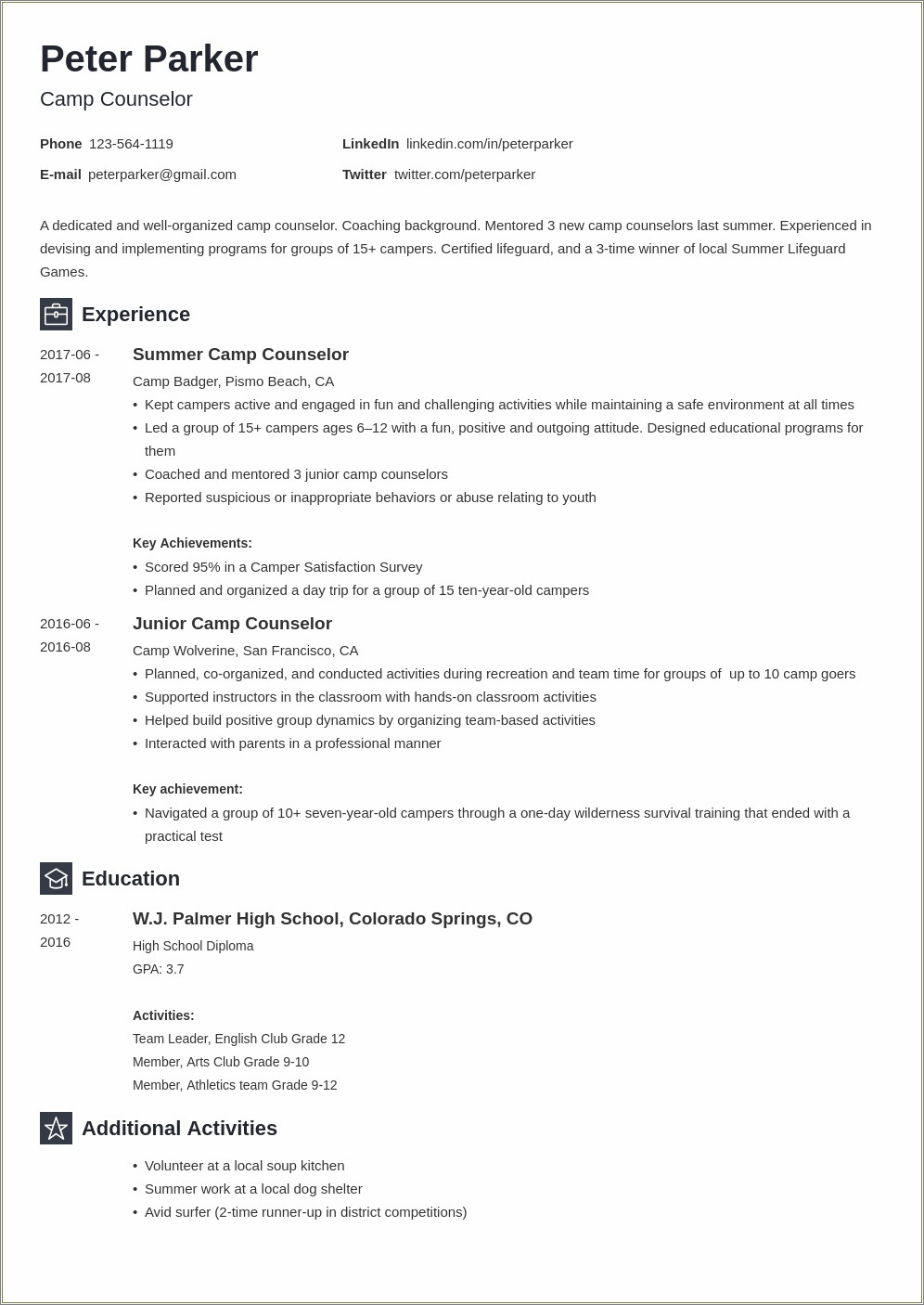 Resume Objective Examples For Recreation Leader