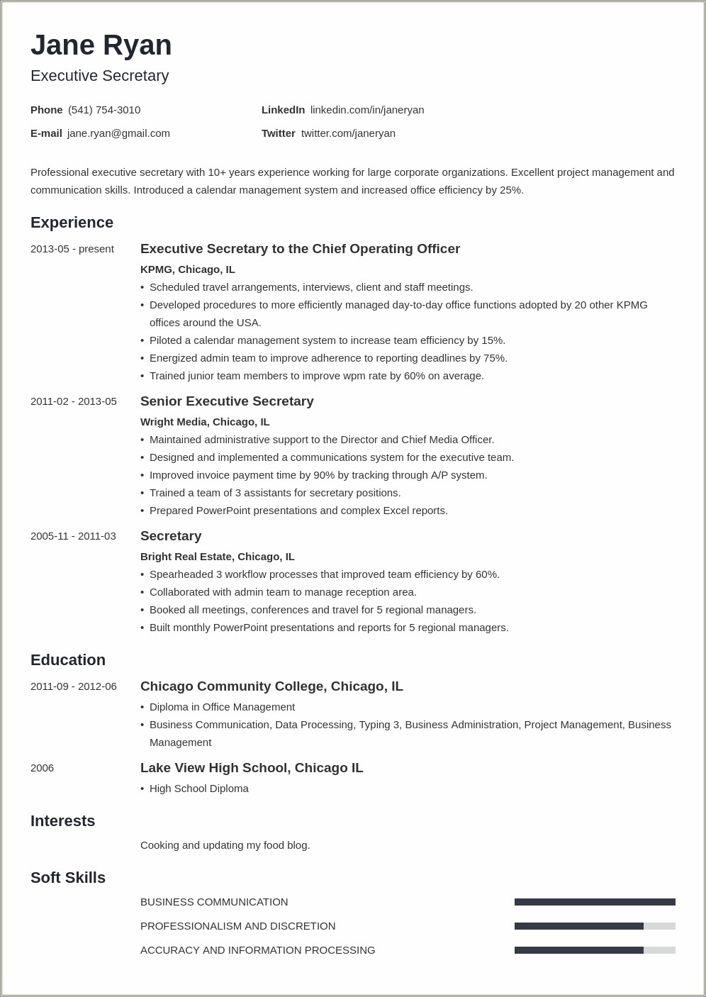 Resume Objective Examples For Secretary Position