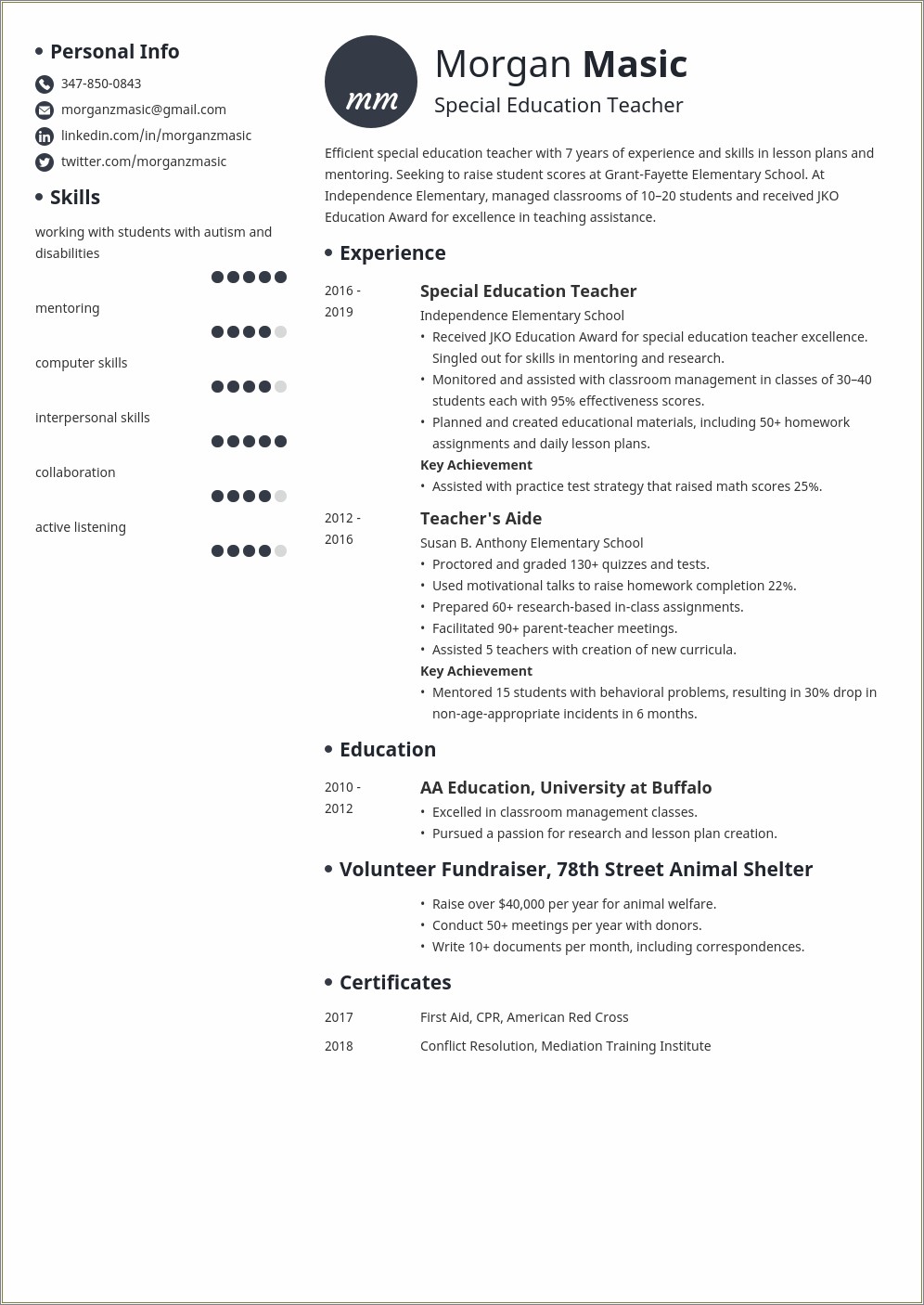 Resume Objective Examples For Special Education