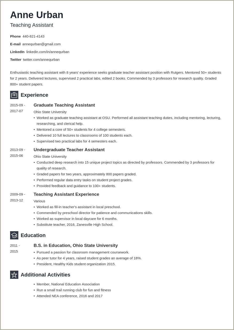 Resume Objective Examples For Teachers Assistant