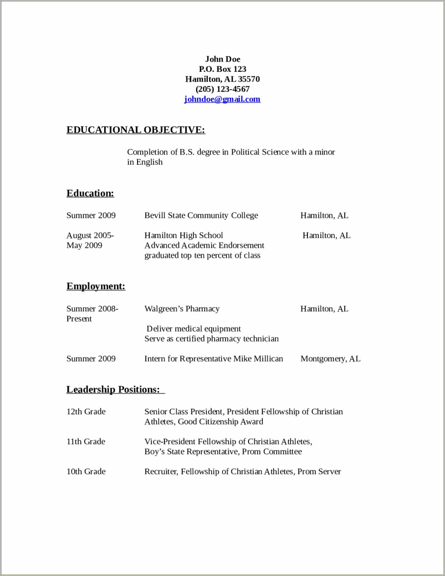Resume Objective Examples Out Of College