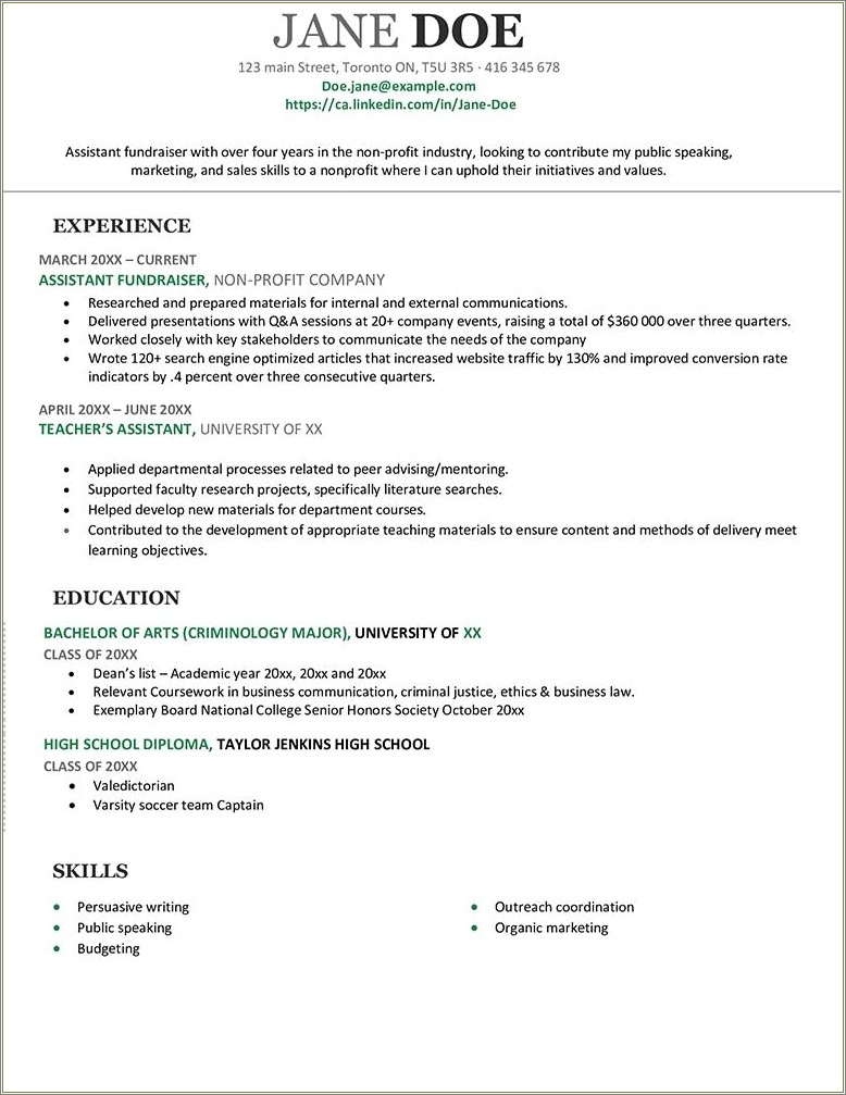 Resume Objective For A Adult Education